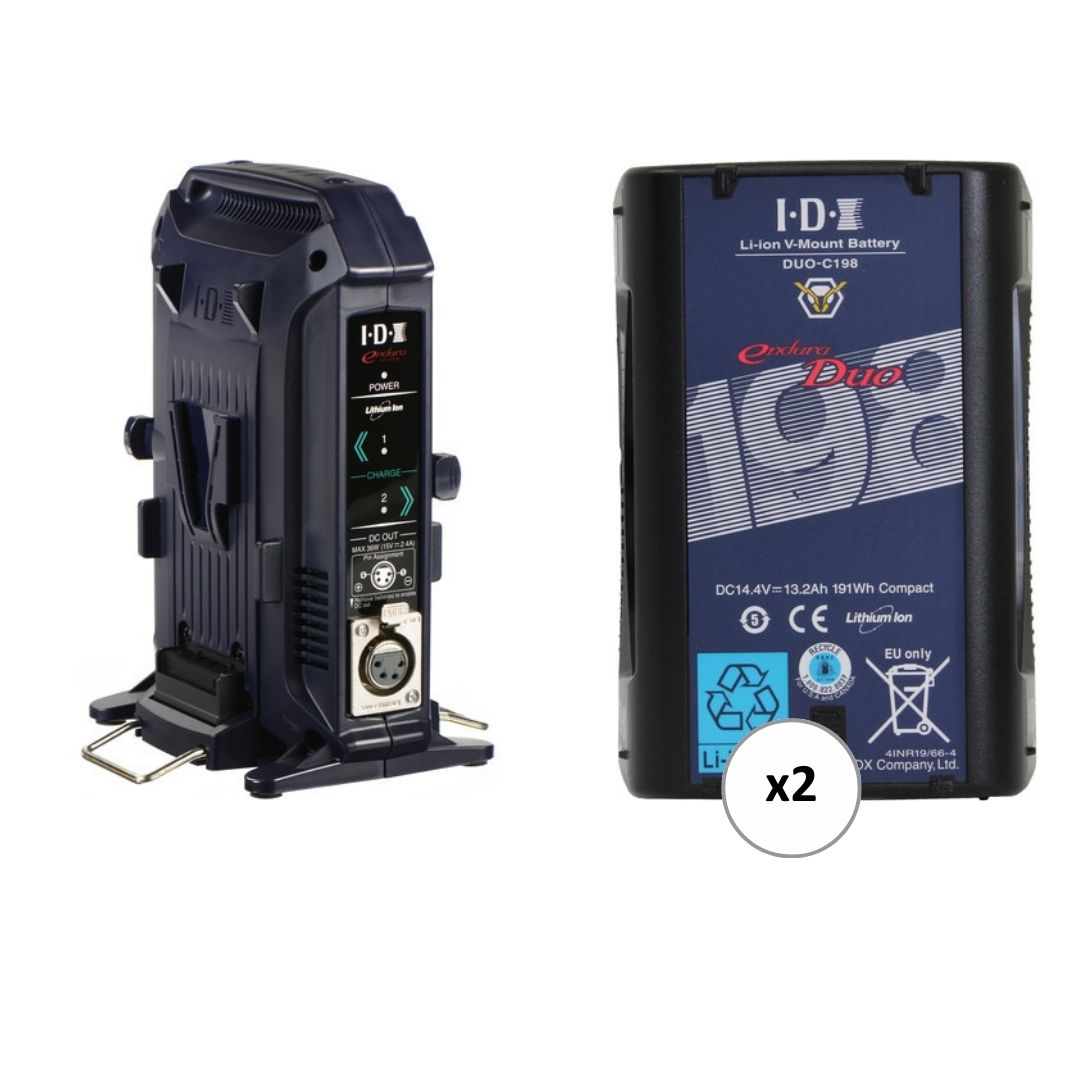 IDX DUO-C198 V-Mount 2-Battery Kit w/ Dual Charger (191Wh, 2 D-Taps)