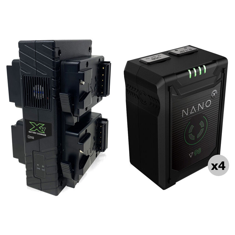 Core SWX NANO Micro 98Wh Li-Ion 4-Battery Kit w/ Quad Charger (V-Mount)