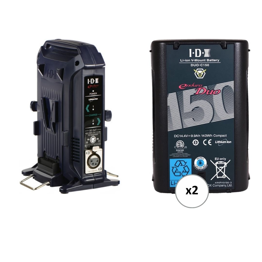 IDX DUO-C150 V-Mount 2-Battery Kit w/ Dual Charger (143Wh, 2 D-Taps)